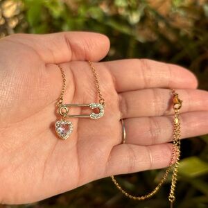 18K Gold Plated Diamond Heart & Pin Necklace